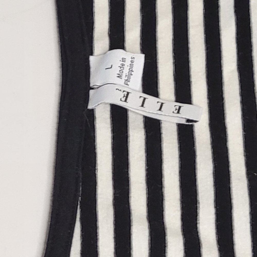 Elle, size L, front wrapped, mid-length sleeve, knit top blk/wht stripe. NWOT. - Picture 5 of 12